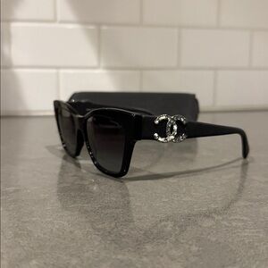 Rare Authentic Chanel Oversized Leather CC Cat Eye Sunglasses